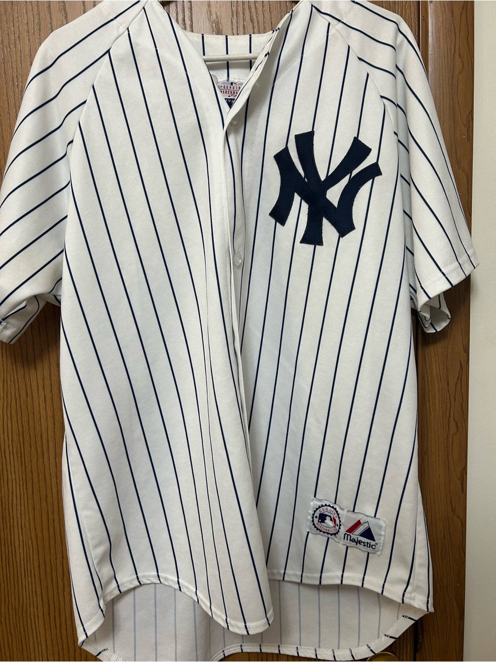 Genuine Merchandise New York Yankees White Navy Pinstripe Jersey